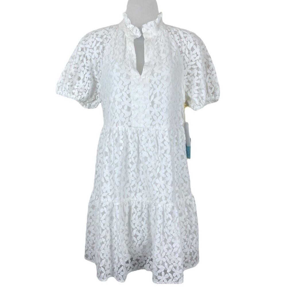 CeCe Dress Babydoll Mini Floral Lace Ruffle Puff Sleeve